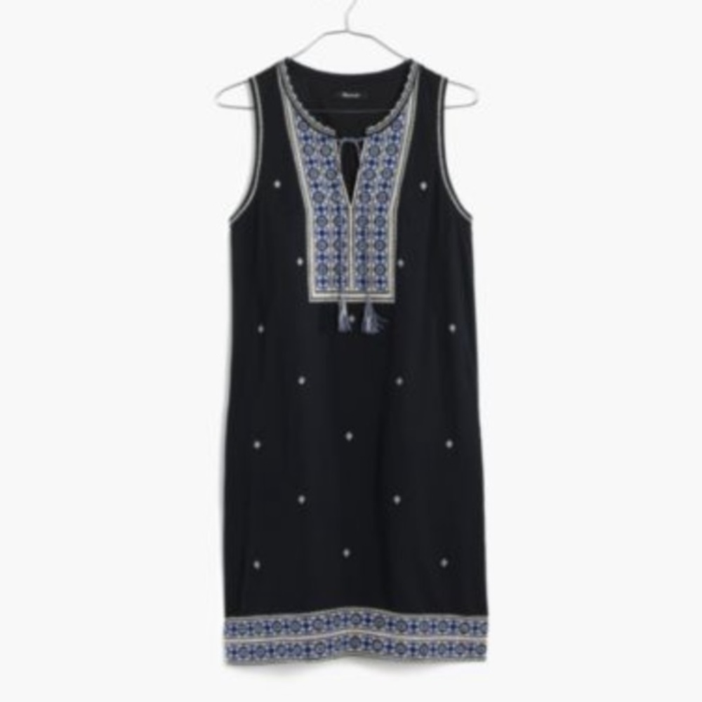 Madewell Embroidered Suncoast Shift Dress in Navy Sz 4